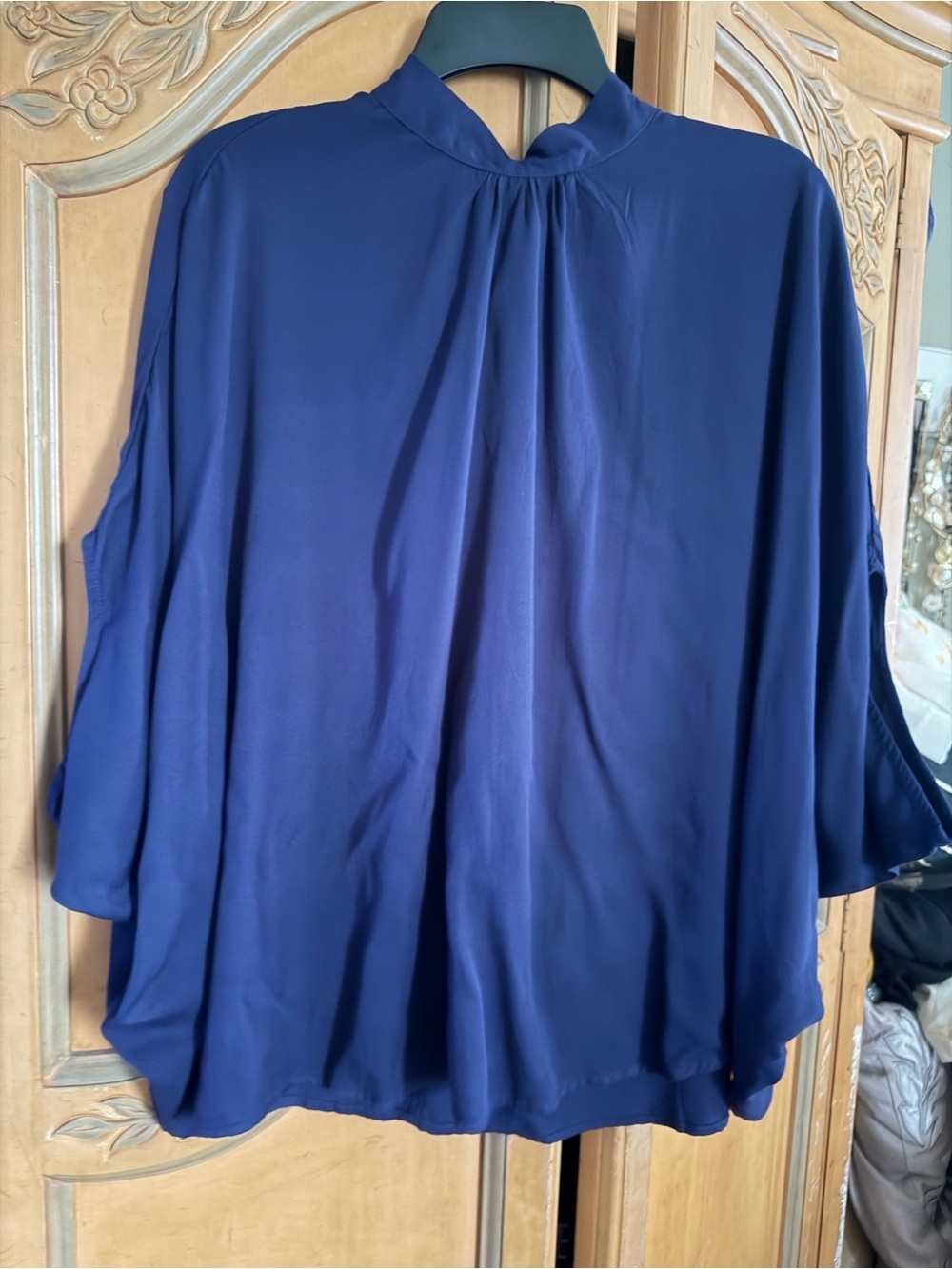 SHEIN Navy Blue Mock-Neck Tunic Blouse